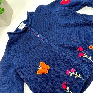 Talbot Kids Navy Blue Sweater with embroidered Flowers and Butterfly appliqués